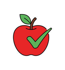 Fototapeta premium Red apple with green check mark vector illustration on black background