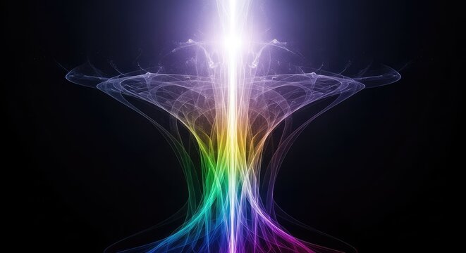 Ethereal abstract ascent toward infinite light, depicting spiritual breakthrough and dimensional expansion in pure, flowing energy, future, hope, abstract