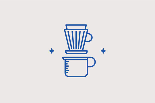 Pour-over dripper with carafe line icon for manual drip brewing methods. Minimalist vector illustration for specialty cafe branding and slow coffee movement articles.