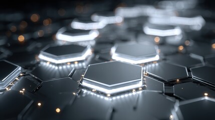 Fototapeta premium Futuristic hexagonal grid with glowing lights and bokeh