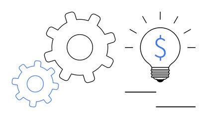 Business strategy, innovation, finance, teamwork, problem-solving, technology. Gears and lightbulb with dollar sign. Business strategy and innovation concepts © robu_s