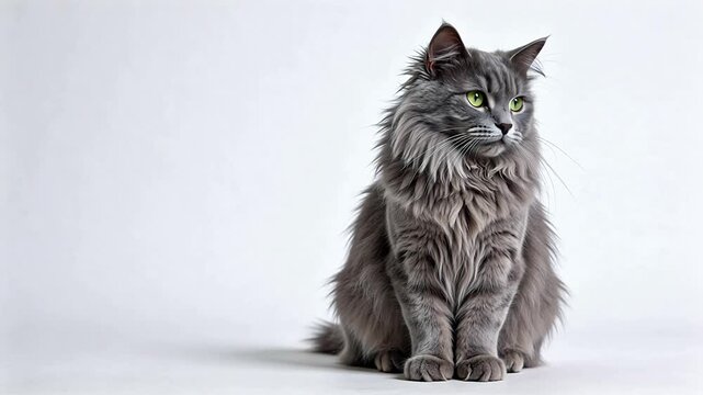 Gray cat with green eyes sitting