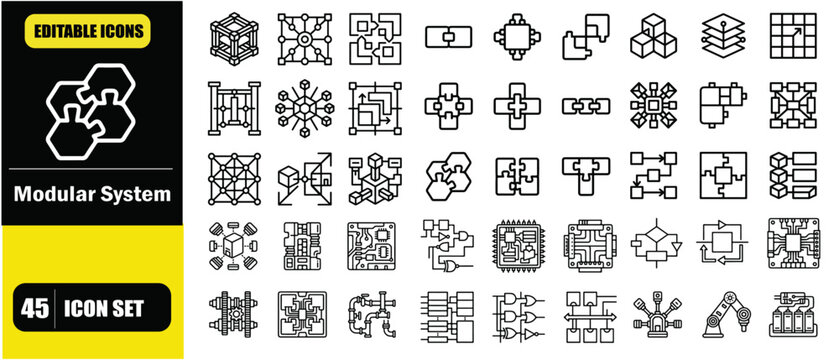 Modular Design Concept Icon Set
Interlocking blocks representing flexible system architecture
Scalable product structure and component-based design
