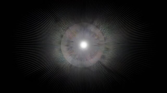 Light rays create patterns in dark space with a bright center glowing