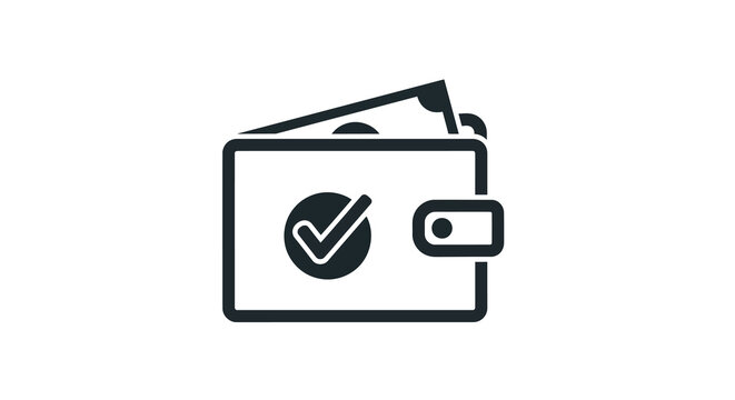 Wallet with money and checkmark icon, secure payment concept, finance and economy