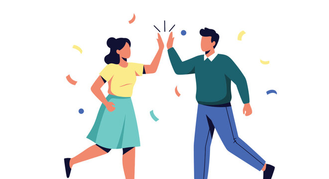 Two people giving a high five colorful vector illustration