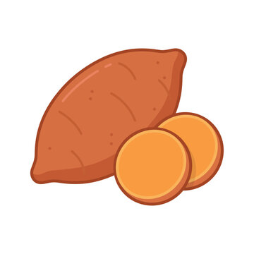 sweet potato with slices flat vector illustration logo icon