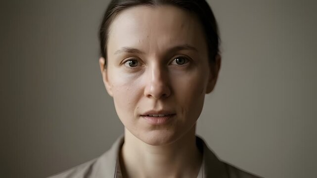 Woman with neutral expression portrait.