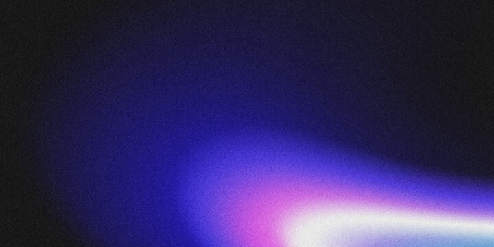 Abstract grainy gradient background with deep black, vibrant blue, soft purple, and bright white light streak; textured noise effect, modern moody aesthetic.