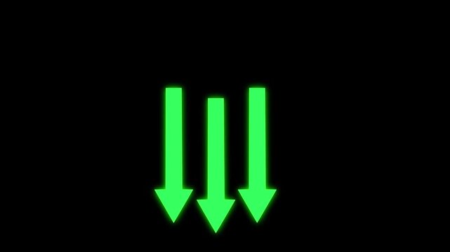 Three Green Glowing Arrows Pointing Downwards Animation