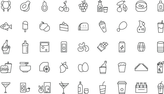 Minimalist Food and Drink Line Icon Collection - Modern Vector Set