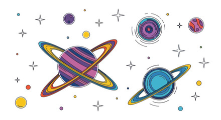 Colorful Planets and Stars in Space Illustration © Varel