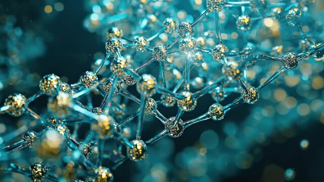  Cornelia De Lange Syndrome: 3D render of NIPBL protein molecular structure, photorealistic atomic surface model, detailed caustic light reflections across the protein surface
