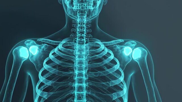 X-ray style medical illustration with semi-transparent layers, skeletal system highlighted with subtle soft tissue shadows, Cornelia de Lange Syndrome