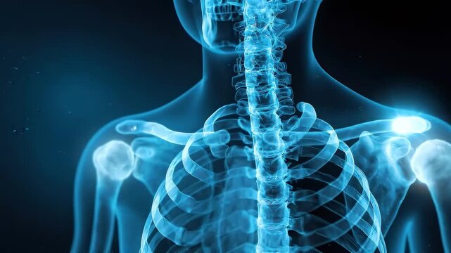 X-ray style medical illustration with semi-transparent layers, skeletal system highlighted with subtle soft tissue shadows, Cornelia de Lange Syndrome