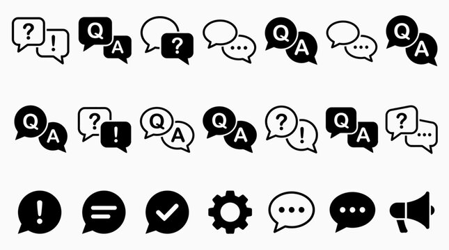 Various speech bubbles and icons are displayed on a plain surface for communication.