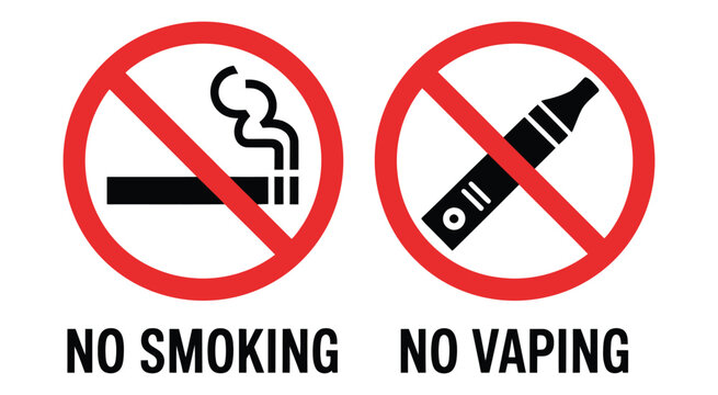 No smoking no vaping prohibition signs vector illustration, restricted tobacco and e-cigarette ban symbols