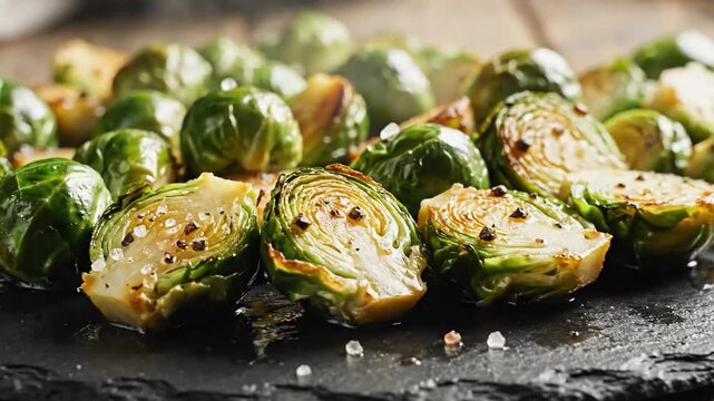 Roasted Brussels Sprouts Halved and Seasoned