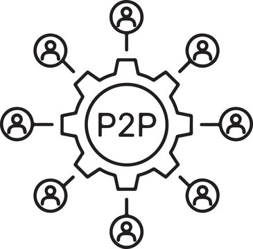 Peer to peer p2p network connection diagram with nodes and lines isolated on white background, illustration