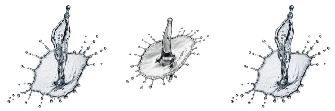 Realistic Water Drop Impact Splash, High Speed Crown Ripple Effect, Clear Liquid Motion Detail, Pure Hydration Physics PNG Cutout Asset