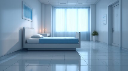 Fototapeta premium Bright and Spacious Modern Bedroom with Minimalist Decor, Large Windows, and Clean Lines in Relaxing Atmosphere for Home Interior Design