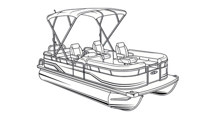 Pontoon Boat Outline Drawing Isolated on White Background © wowo
