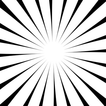 Fondo din&aacute;mico de rayos de sol negros, efecto radial de velocidad estilo c&oacute;mic y manga sobre fondo transparente.