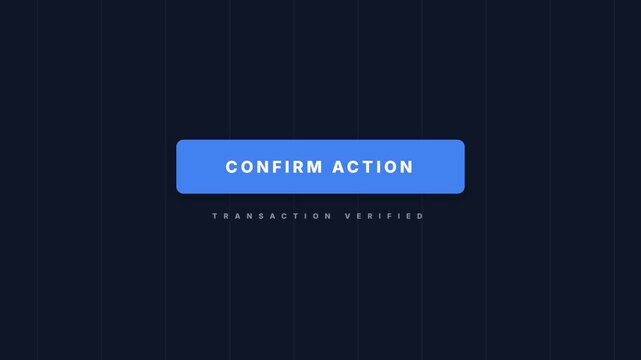 Animated Confirmation Button with Subtle Glow and Text on Dark Background.