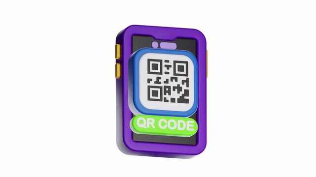 3d looping ui icon phone with qr code suitable for digital marketing, contactless payments, event registrations, promotions, mobile apps, and business networking strategies.