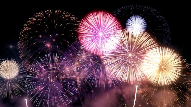 Golden fireworks spark explosion rocket trail night sky celebration pyrotechnics