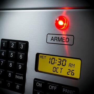 Security alarm system keypad closeup.
