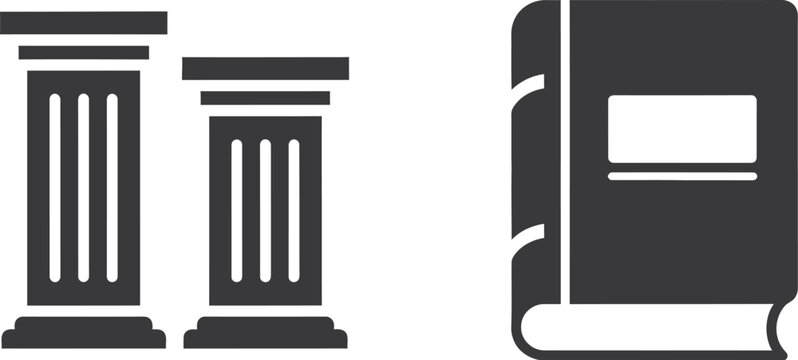 Classical pillars and a closed book icon represent academic knowledge and historical foundations.