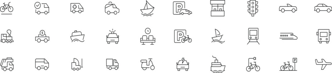 Urban Transportation and Vehicle Line Icon Set - Minimalist City Mobility and Travel Vectors © SAAD