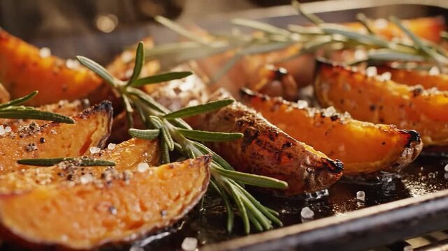 Roasted Sweet Potato Wedges With Rosemary Sprigs