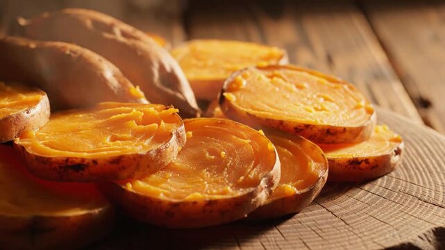 Sliced Sweet Potatoes With Vibrant Orange Flesh