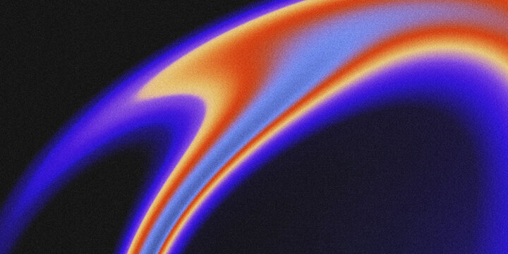 Vibrant abstract background featuring grainy, textured gradient waves in neon purple, orange, and blue against a deep black backdrop.