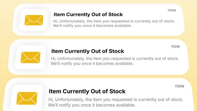Item Currently Out of Stock Notification. Ideal for e-commerce, app development, or illustrating online shopping challenges and user experience.
