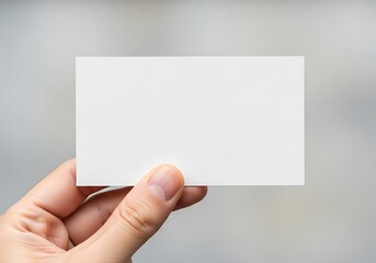 Obraz premium Hand holding a blank white business card mockup on blurred background