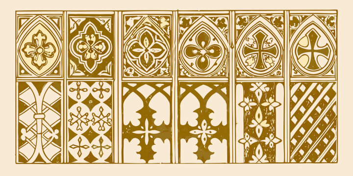 gothic ornamental panels medieval style decorative pattern on beige