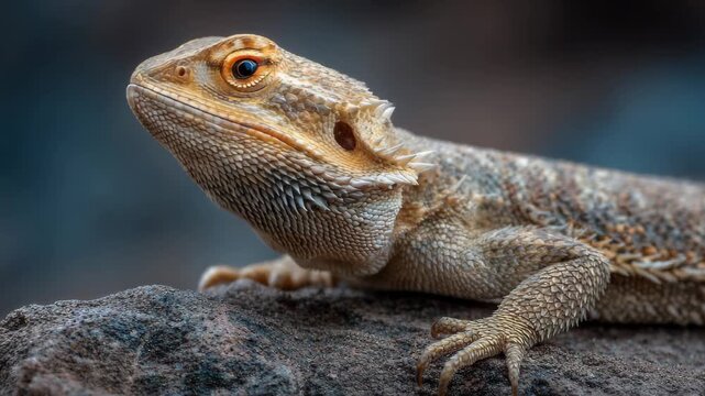 Beardeddragon reptile lizard wildlife macro closeup exotic animal resting on stone