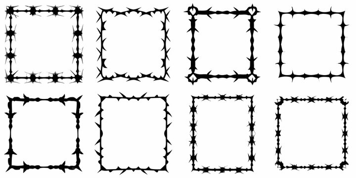 nine gothic horror style square frames with thorns vector illustration