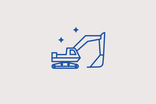 Excavator machinery line icon for heavy construction and earthmoving tasks. Industrial vector illustration for digging services and building project management apps.