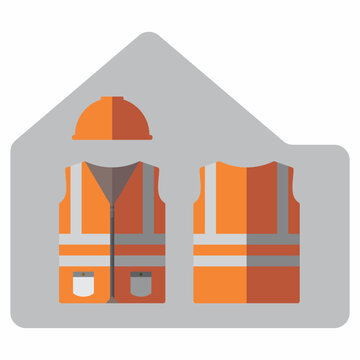 Professional Yellow Safety Gear Vector Set, Front Back High Visibility Vest and Helmet Handyman Icon Collection.