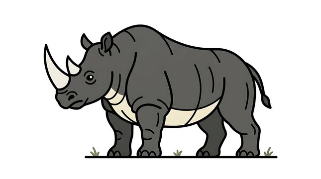 Gray Rhino Cartoon Animal Profile.