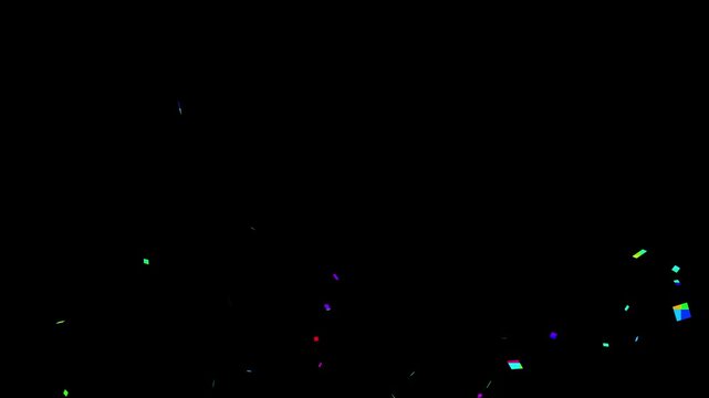 Bright colorful confetti burst, dynamic explosion streams with playful particles, festive party for birthdays, weddings, and national events, black screen overlay with smooth animation effect.4K