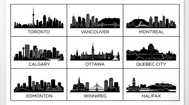 Canadian Major Cities Skyline Silhouettes Collection