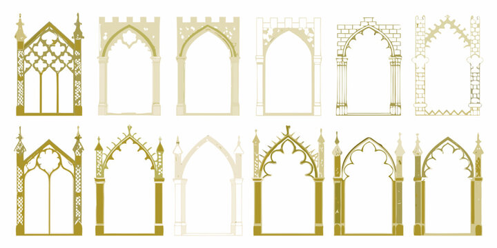ornate gothic arch collection vector illustration golden tones