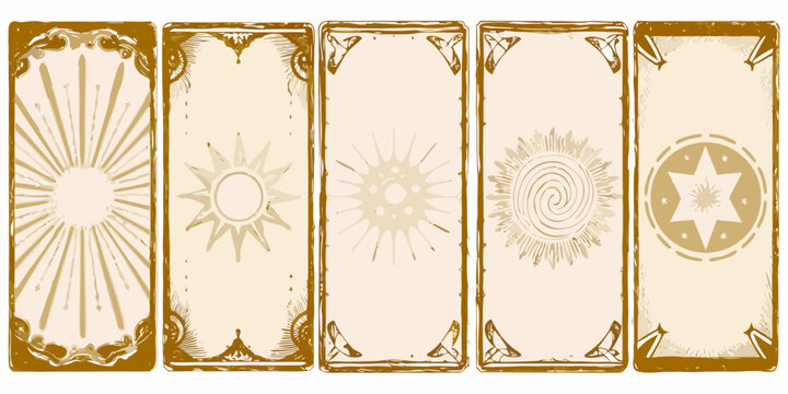 tarot card backs vector illustration with sun and starburst motifs