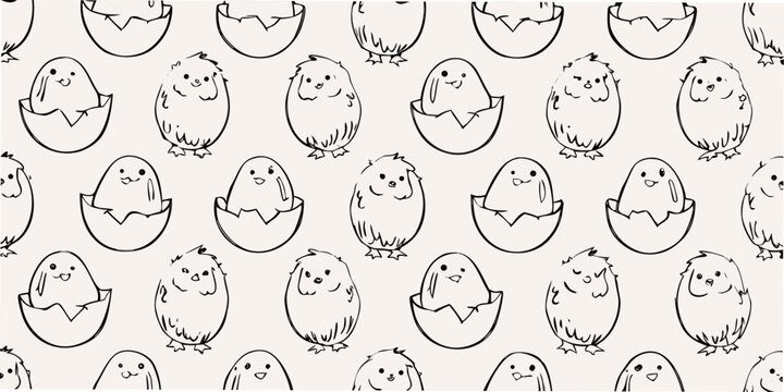 Cute chick hatching from egg pattern minimalist line art style