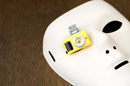 Secret agent equipment with tiny camera on human face mask